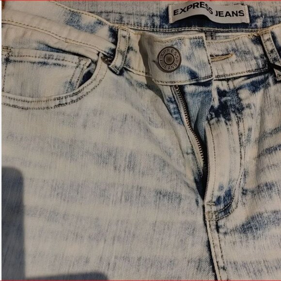Express Jeans Womens Sz 6 Acid Wash Skinny Blue Jeans Mid Rise 9" New With Tags - Picture 4 of 5